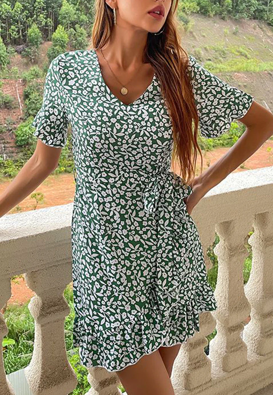 Floral Ruffle Hem Wrap Dress - Image 5