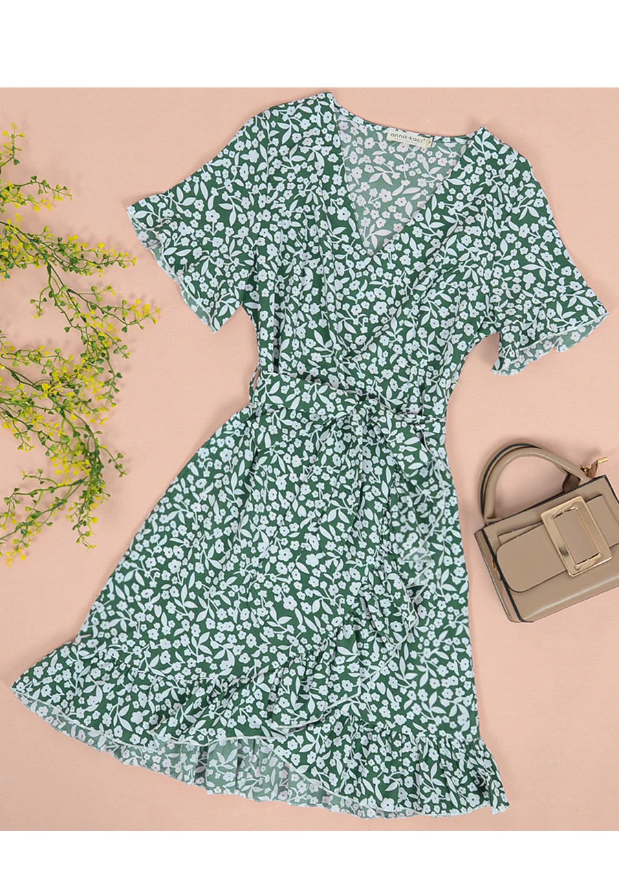 Floral Ruffle Hem Wrap Dress - Image 8