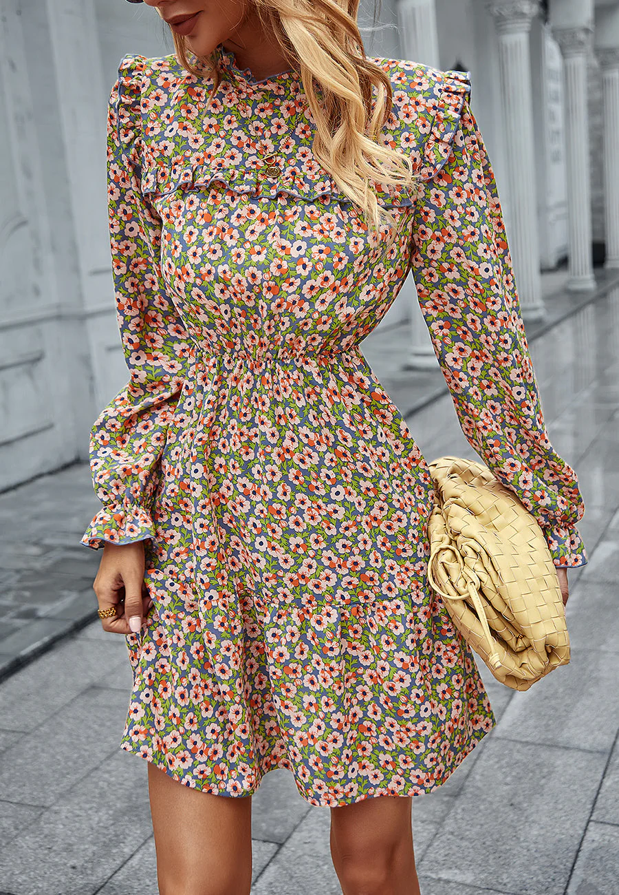 Floral Ruffle Trim Vintage Dress - Image 11
