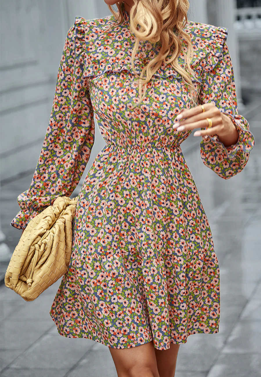 Floral Ruffle Trim Vintage Dress - Image 12