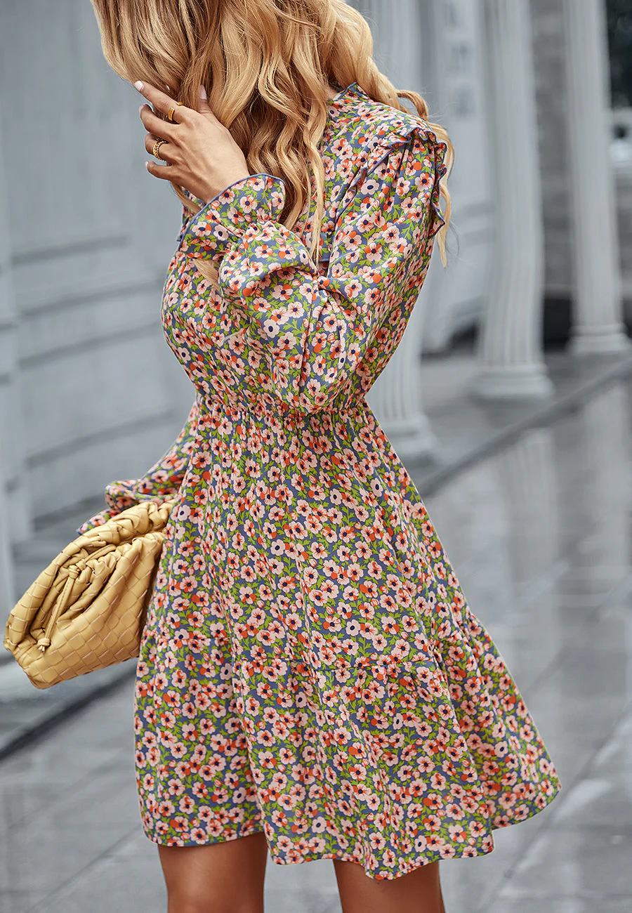 Floral Ruffle Trim Vintage Dress - Image 13