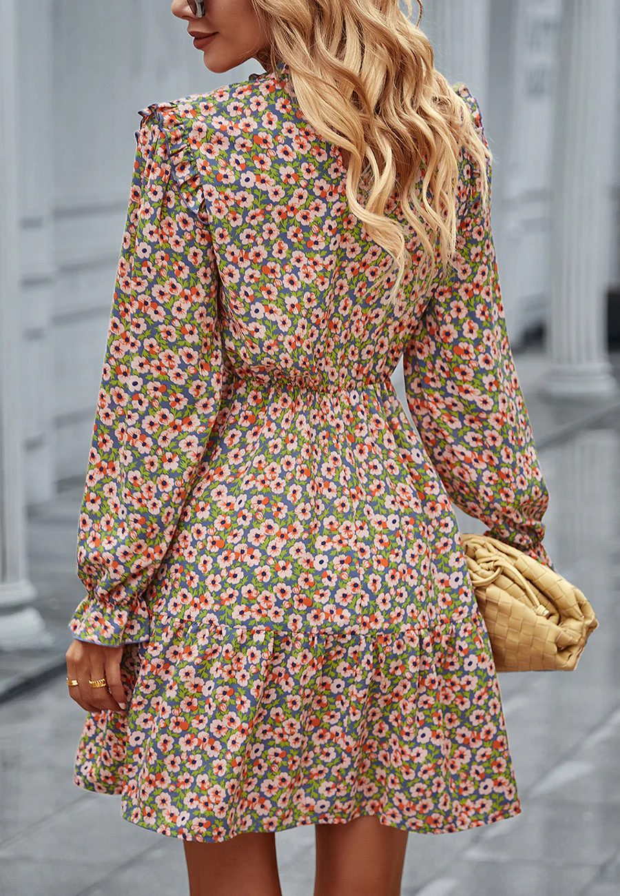 Floral Ruffle Trim Vintage Dress - Image 15