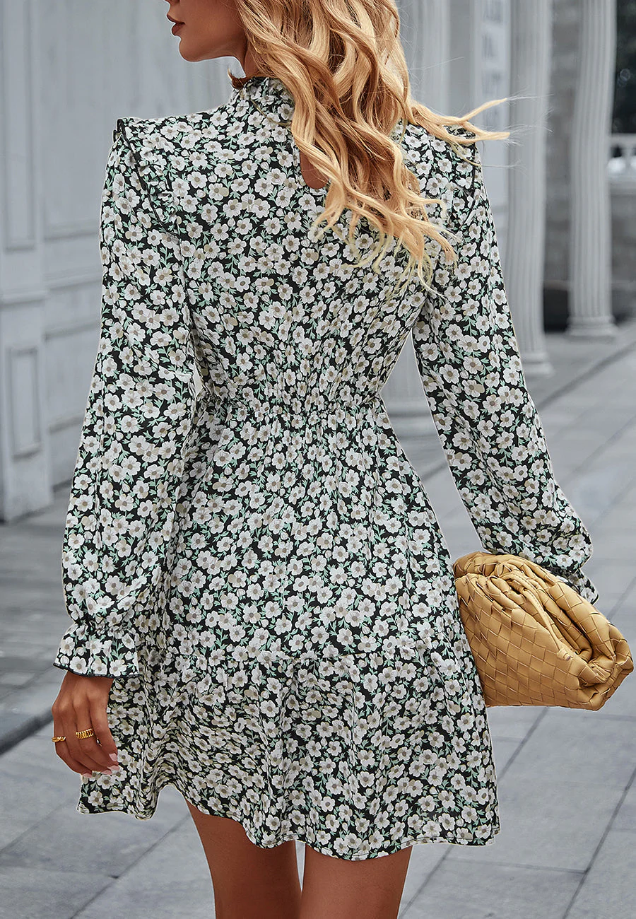 Floral Ruffle Trim Vintage Dress - Image 5