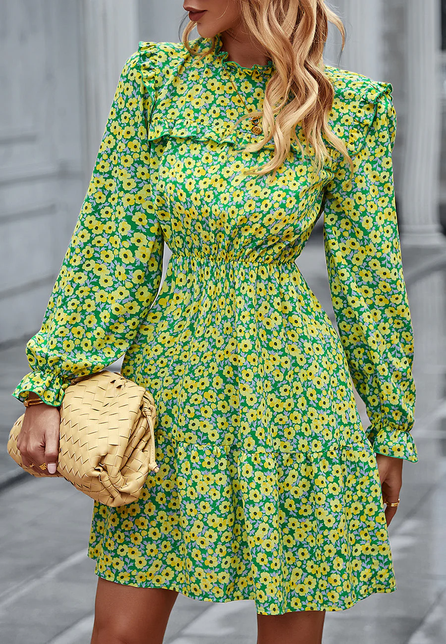 Floral Ruffle Trim Vintage Dress - Image 7