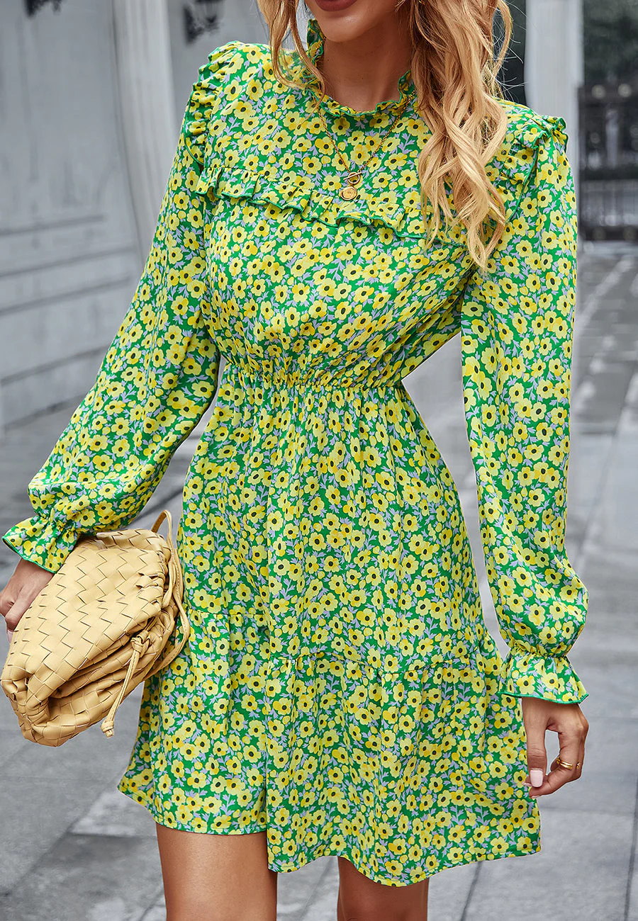 Floral Ruffle Trim Vintage Dress - Image 8