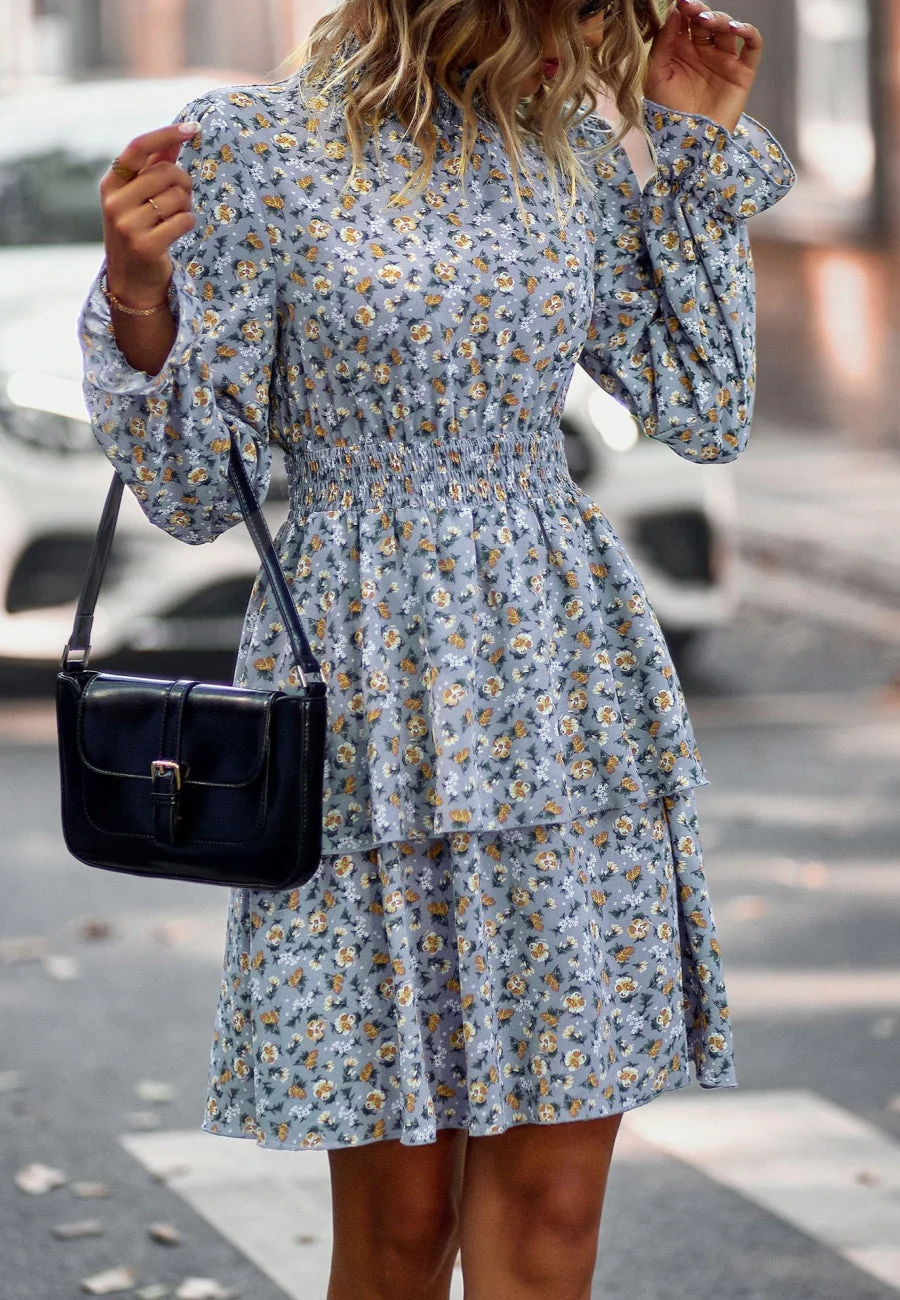 Floral Shirred Neck Tiered Dress - Image 10