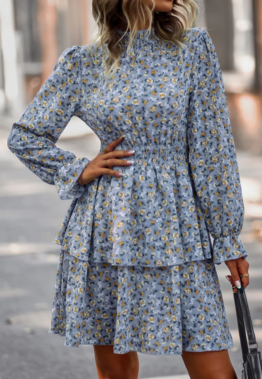 Floral Shirred Neck Tiered Dress - Image 11