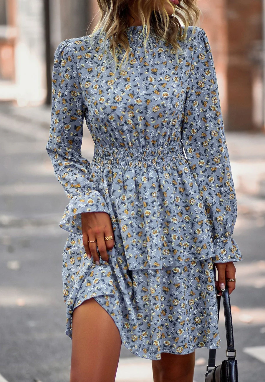 Floral Shirred Neck Tiered Dress - Image 12