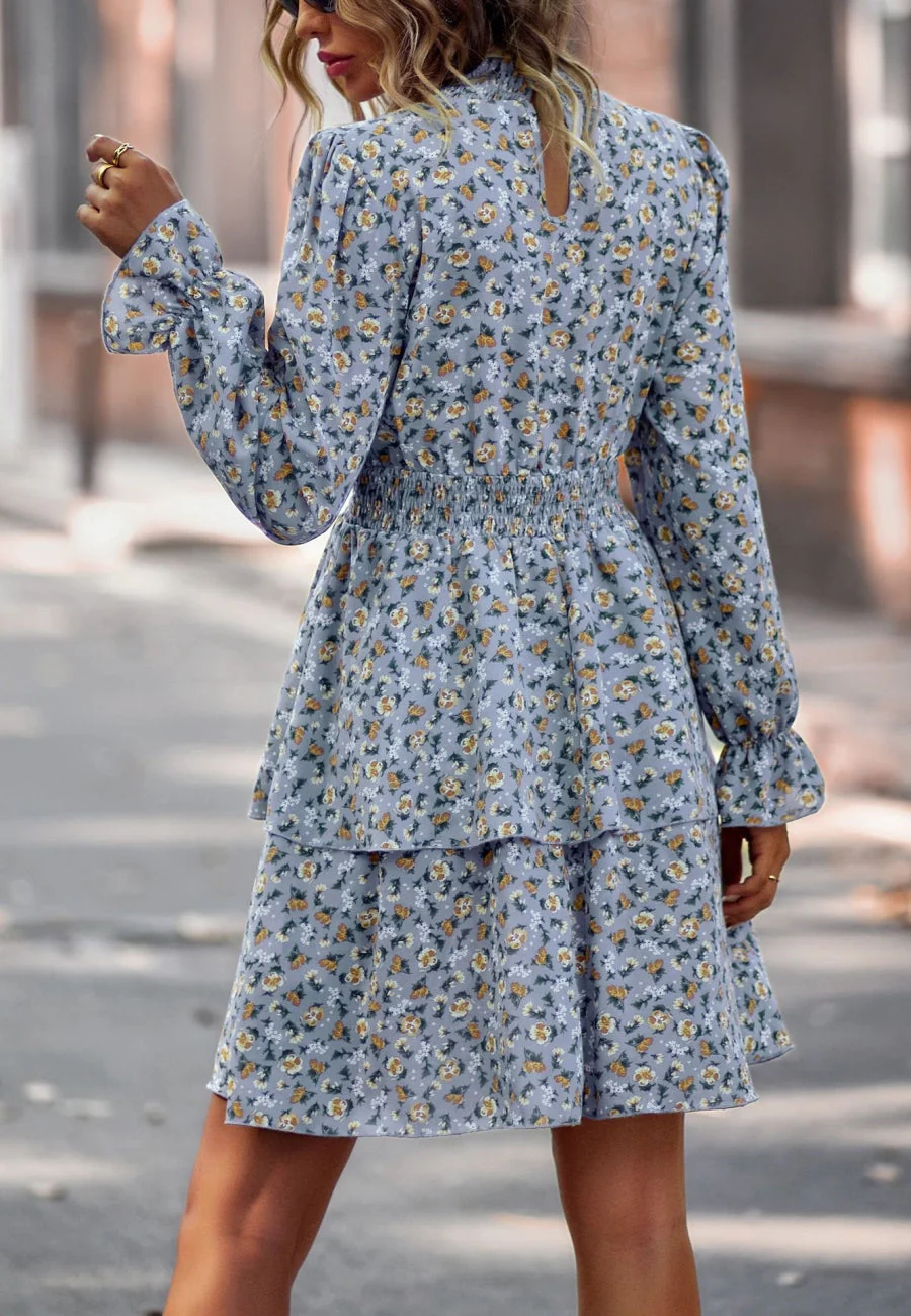 Floral Shirred Neck Tiered Dress - Image 13