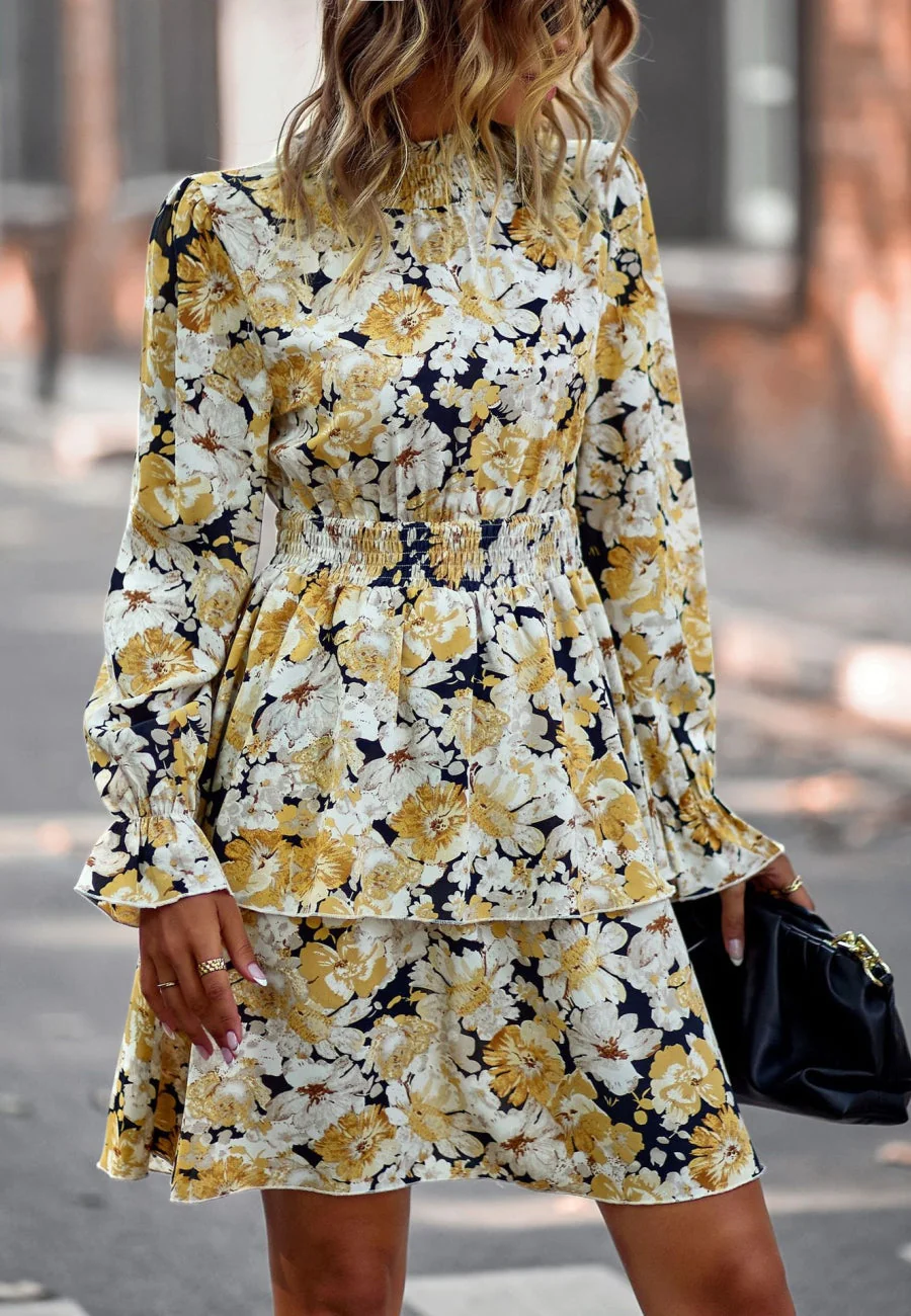 Floral Shirred Neck Tiered Dress - Image 14