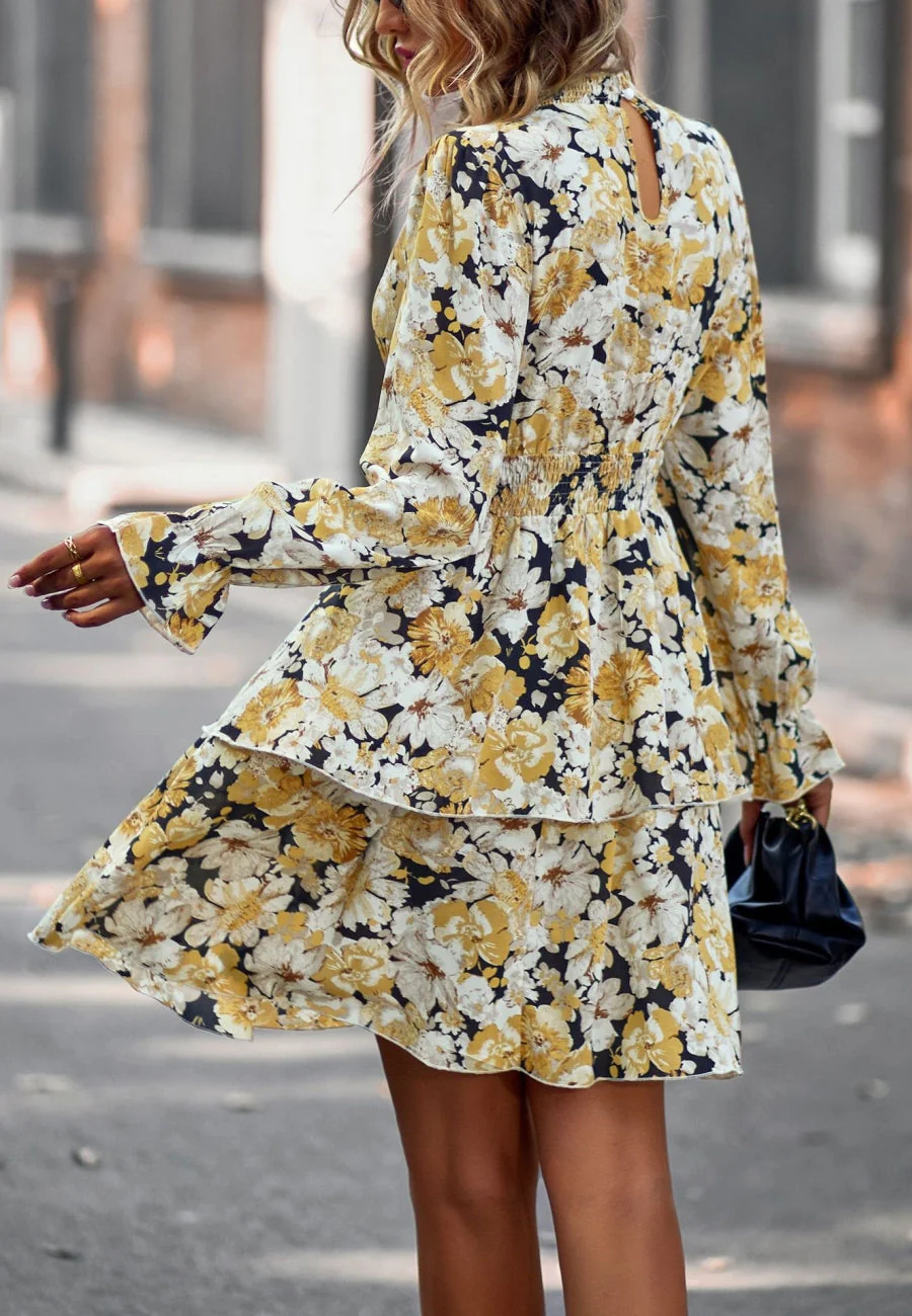 Floral Shirred Neck Tiered Dress - Image 16