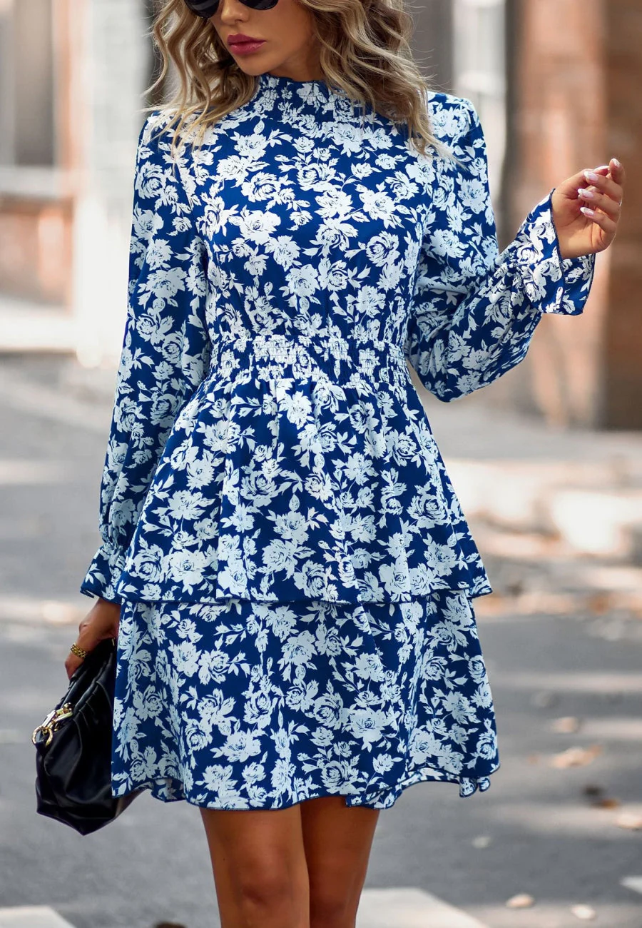 Floral Shirred Neck Tiered Dress - Image 3