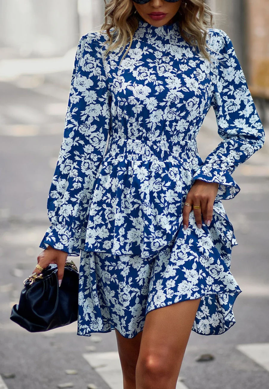 Floral Shirred Neck Tiered Dress - Image 4