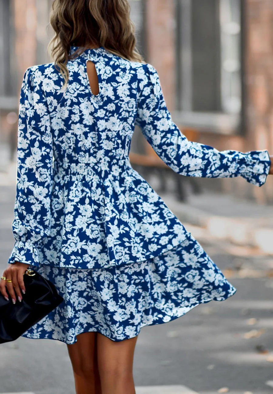Floral Shirred Neck Tiered Dress - Image 5