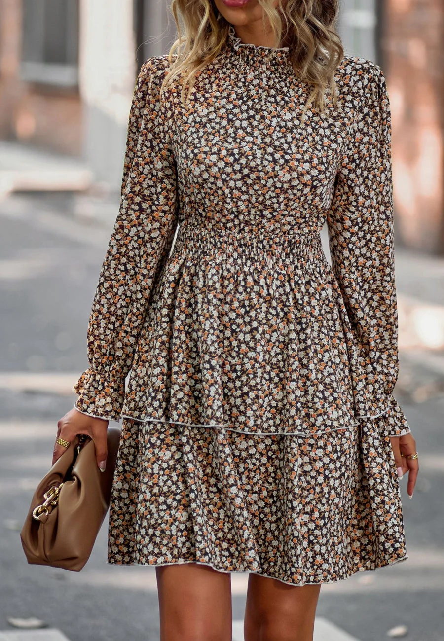 Floral Shirred Neck Tiered Dress - Image 6