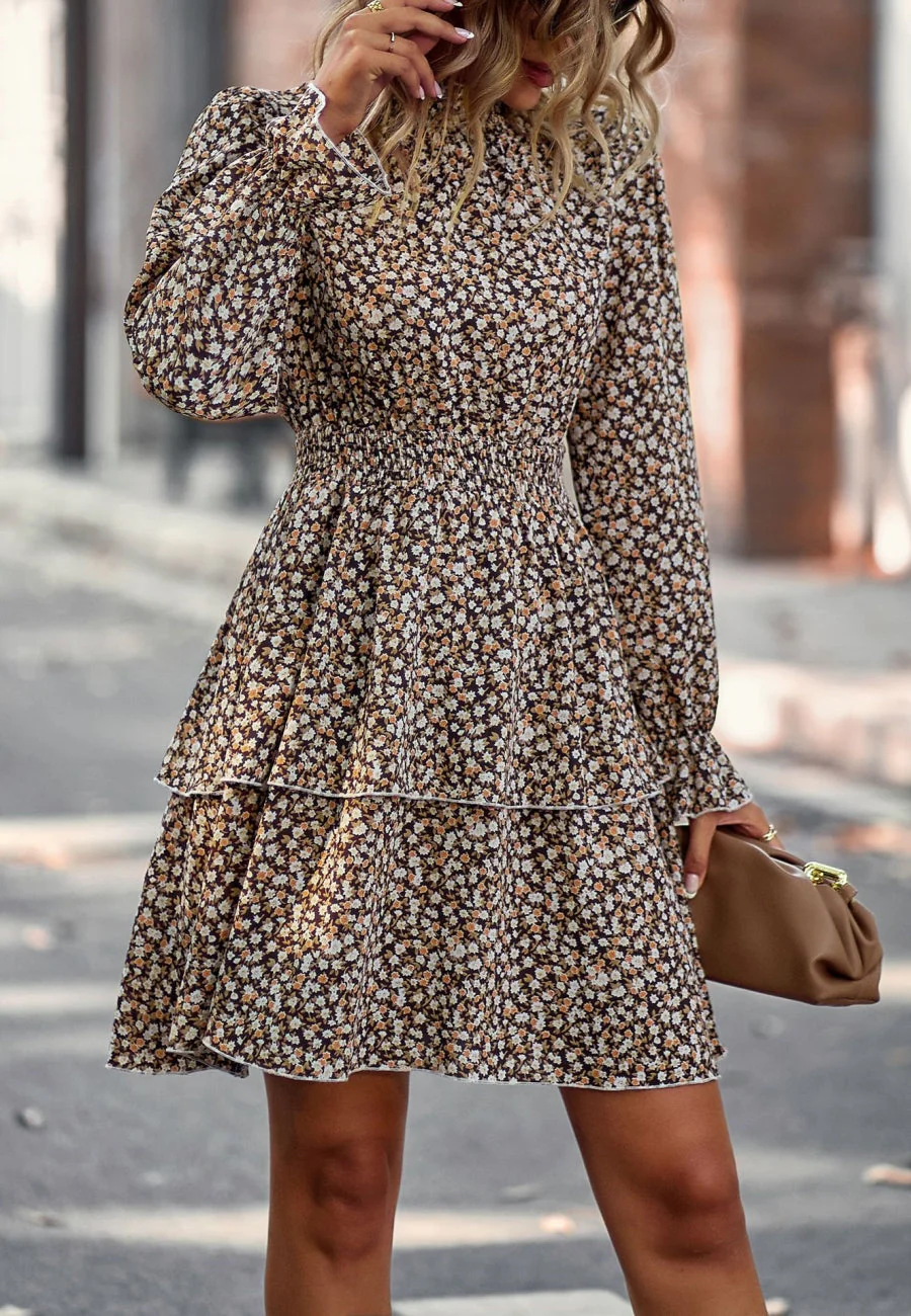 Floral Shirred Neck Tiered Dress - Image 7