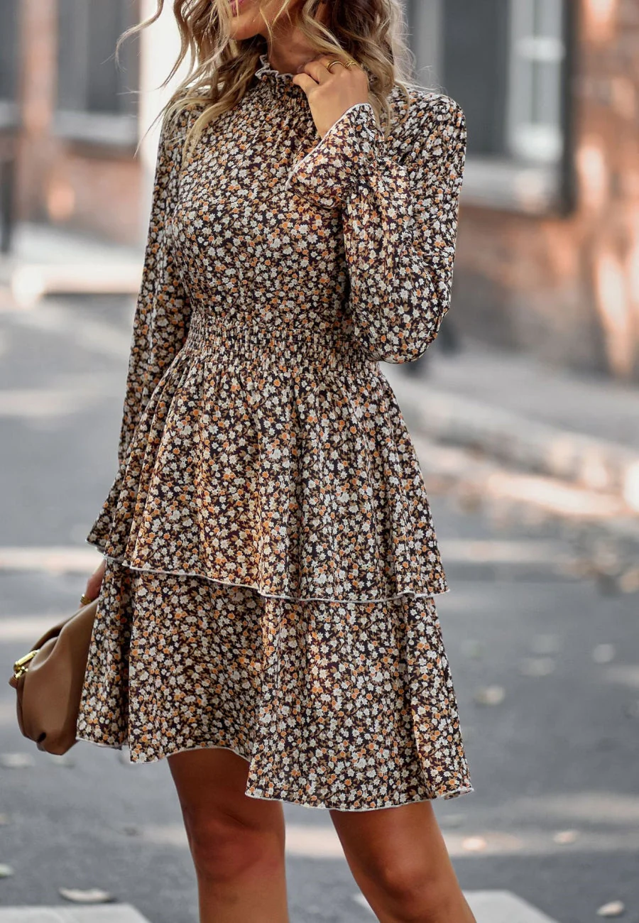 Floral Shirred Neck Tiered Dress - Image 8