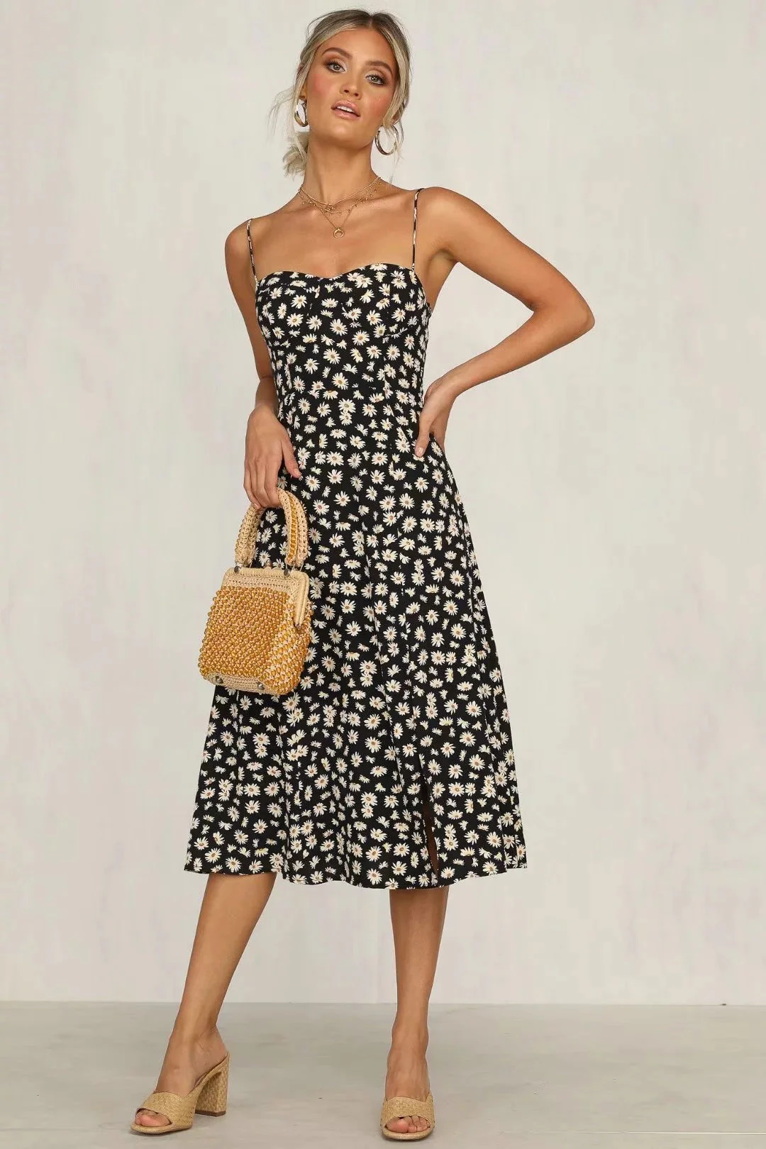 Floral Shoulder Tying Leg Slit Midi Dress - Image 5