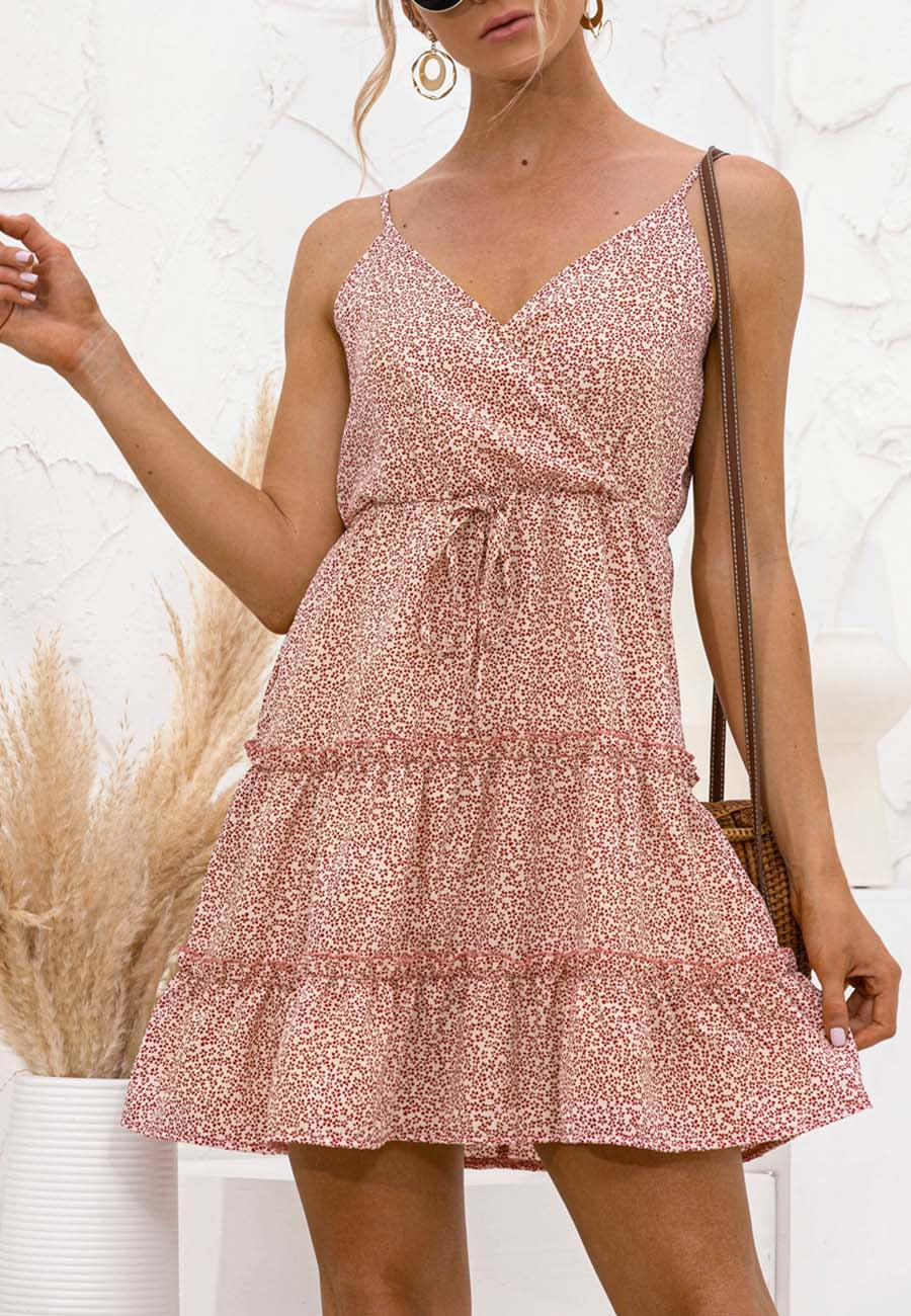 Floral Surplice Neck Dress - Image 15