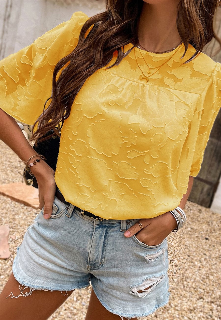 Floral Textured Flutter Sleeve Blouse - Image 13