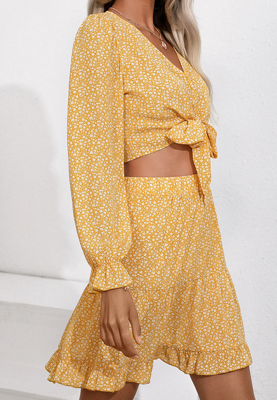 Floral Tie Front Top and Skirt Coordinates - Image 3