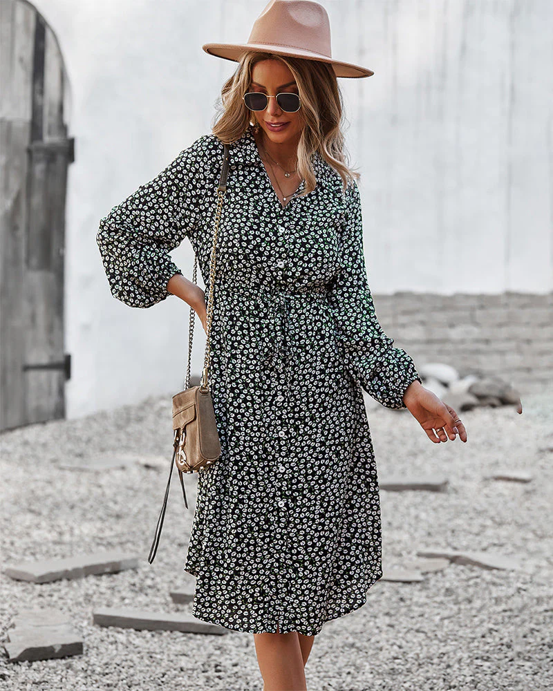Floral Tie Waist Shirt Dress