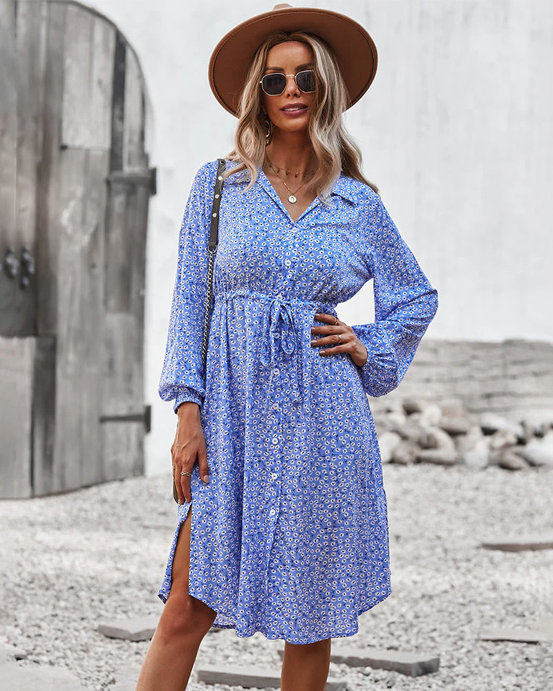 Floral Tie Waist Shirt Dress - Image 10