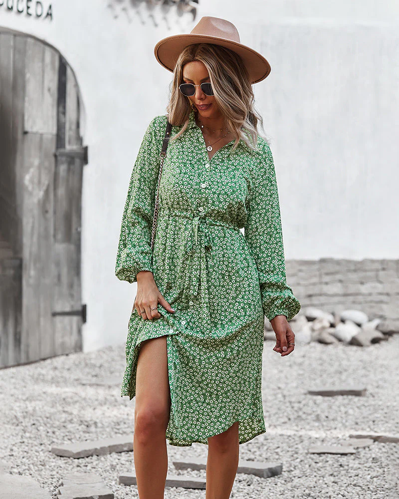 Floral Tie Waist Shirt Dress - Image 14