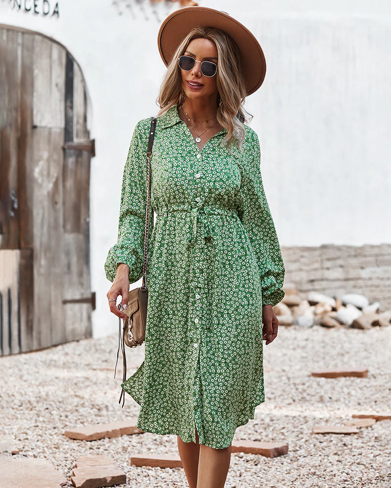 Floral Tie Waist Shirt Dress - Image 16