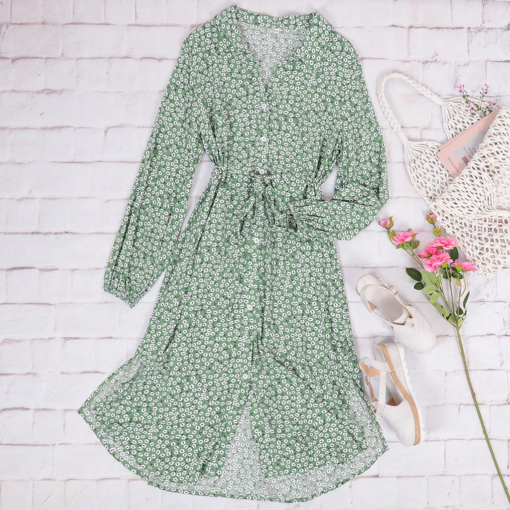 Floral Tie Waist Shirt Dress - Image 20