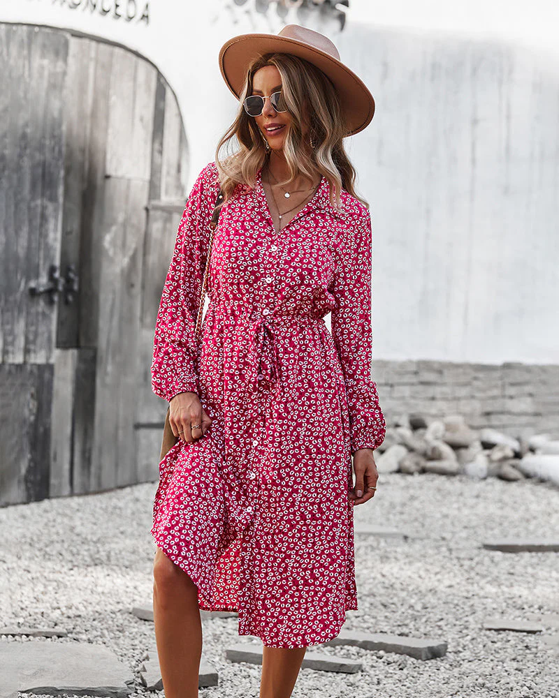 Floral Tie Waist Shirt Dress - Image 29