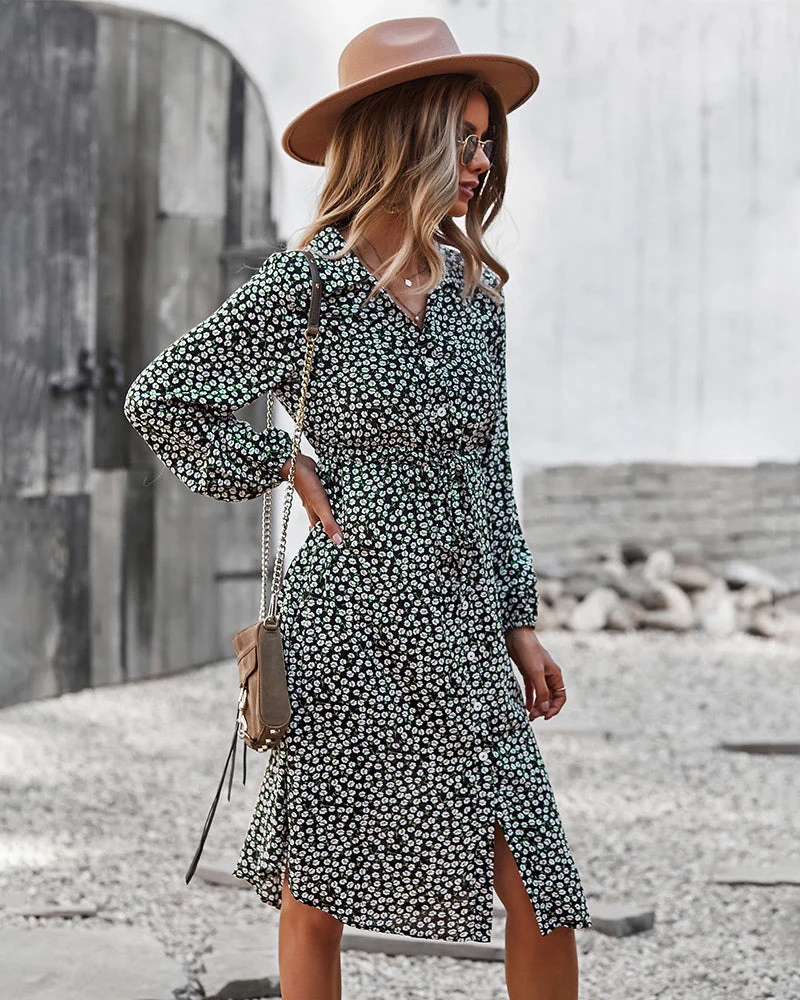 Floral Tie Waist Shirt Dress - Image 3