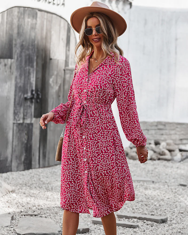 Floral Tie Waist Shirt Dress - Image 30