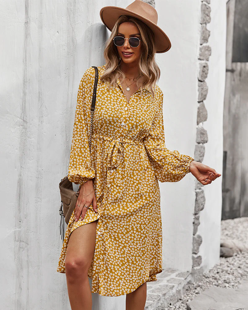 Floral Tie Waist Shirt Dress - Image 36