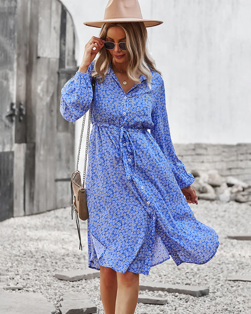 Floral Tie Waist Shirt Dress - Image 9