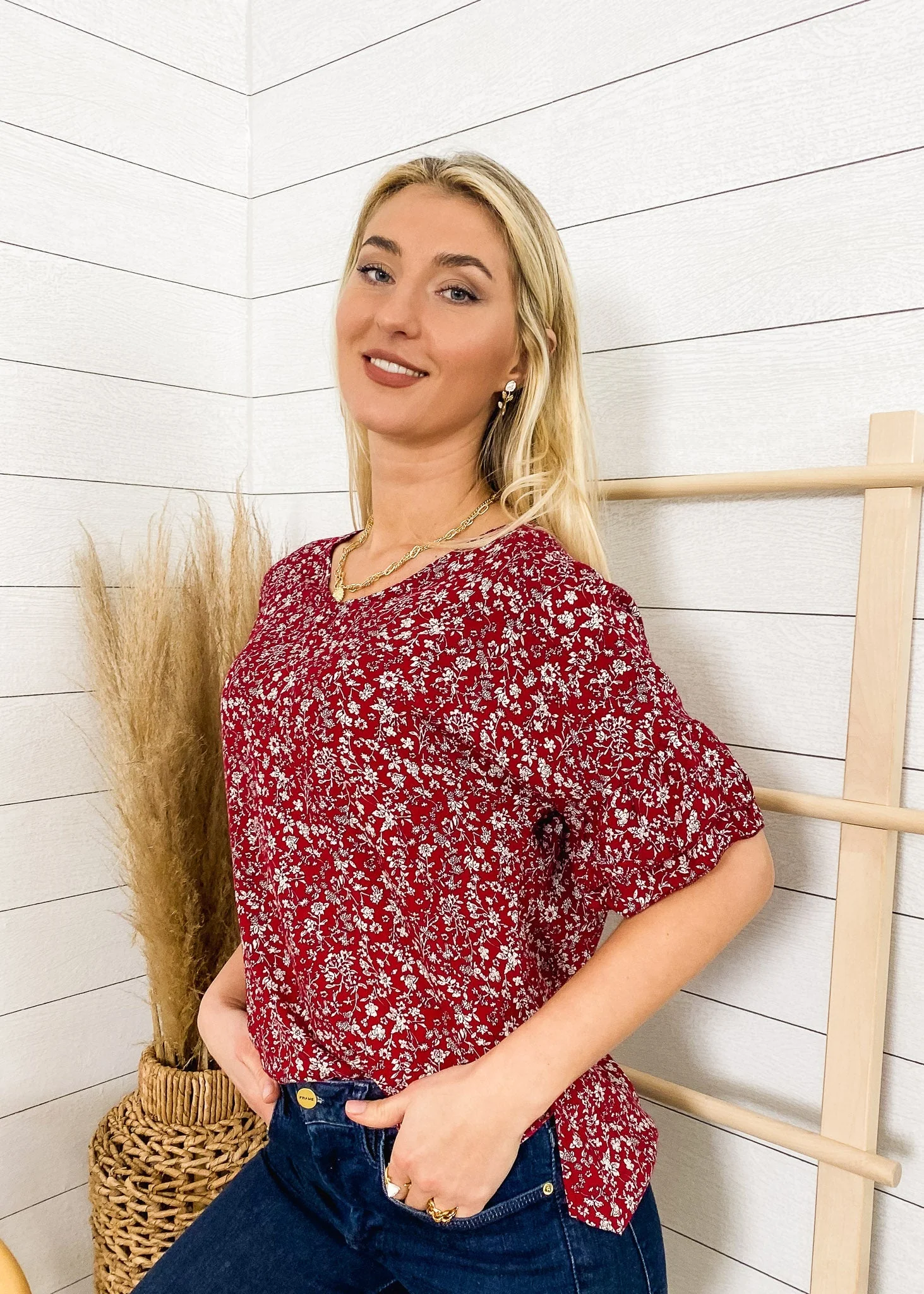 Floral V Neck Summer Blouse - Image 3