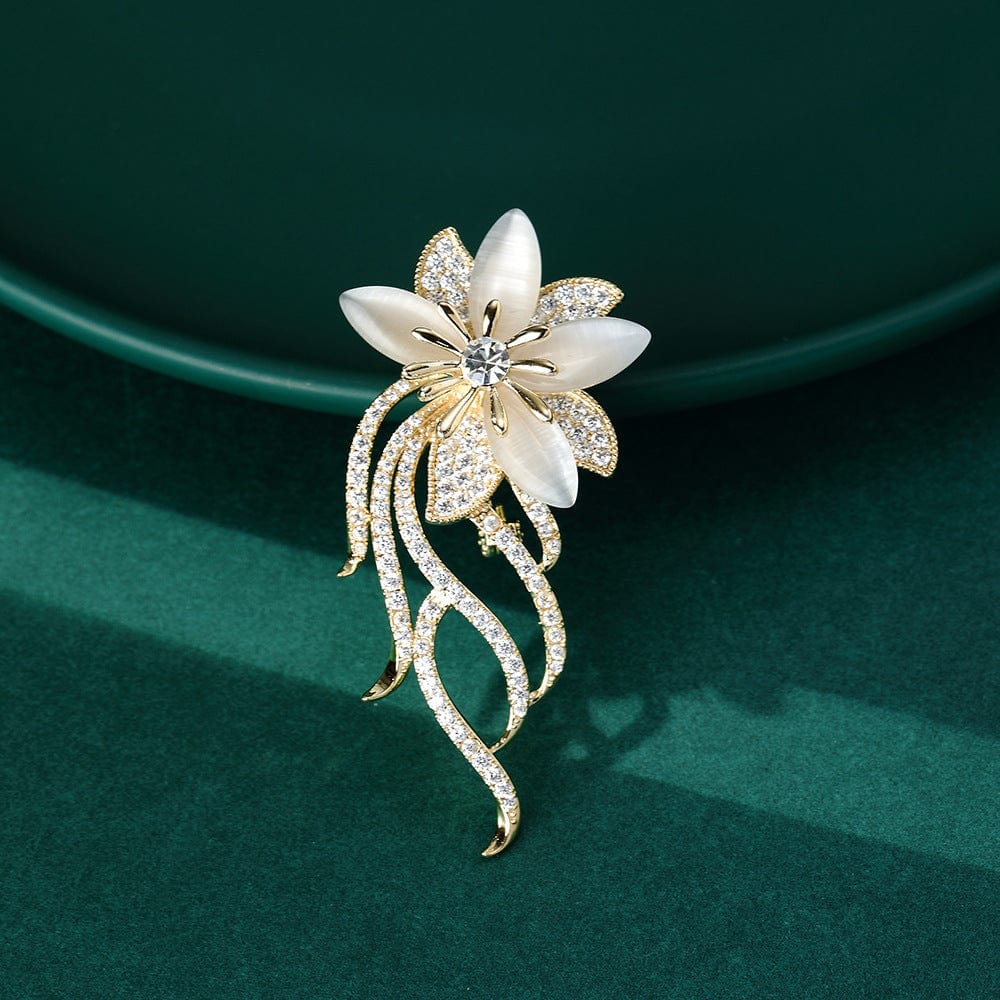 Flower Brooch Embellished with Clear Dazzling Crystals & Shell Stone - Image 3