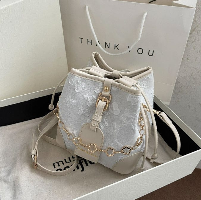 Flower Embossed Bucket Bag with Drawstrings - Image 3