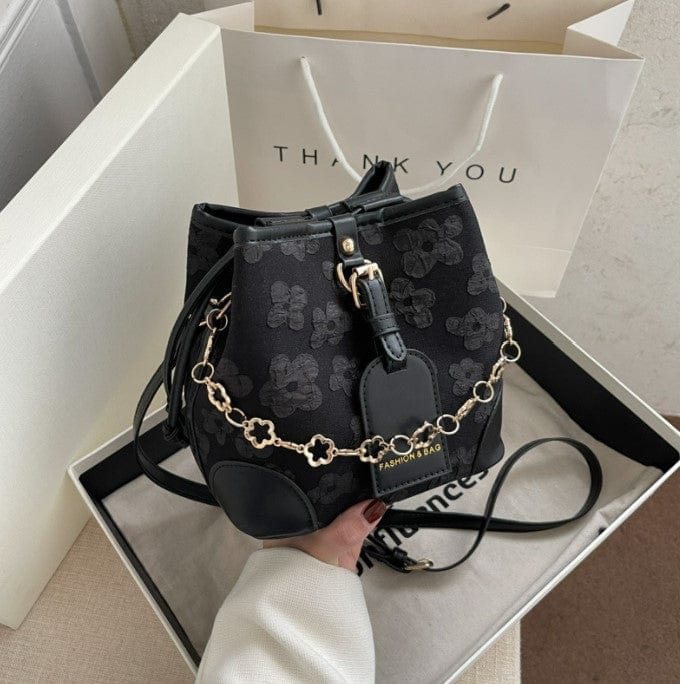 Flower Embossed Bucket Bag with Drawstrings - Image 4