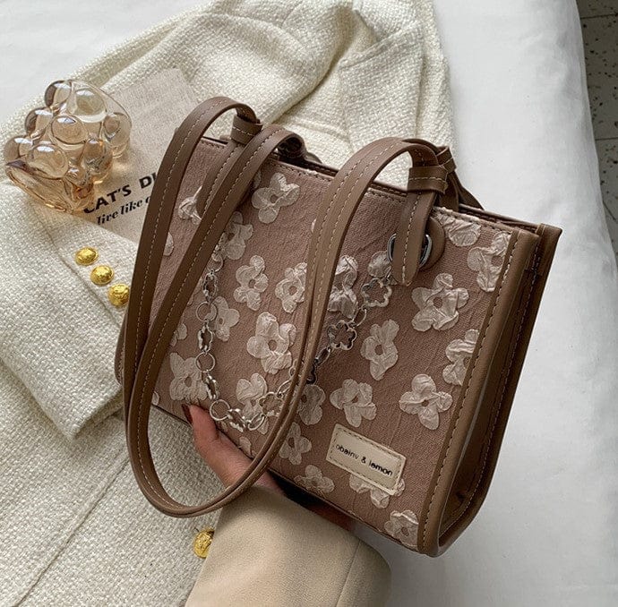 Flower Embossed Tote Bag with Flower Chains - Image 3