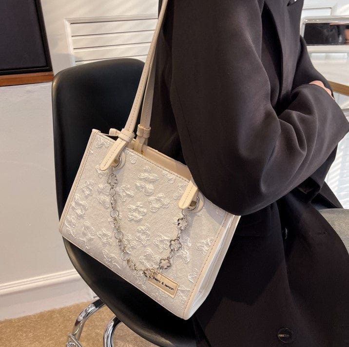 Flower Embossed Tote Bag with Flower Chains - Image 6