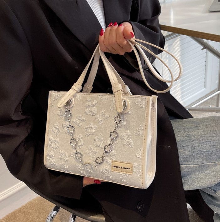 Flower Embossed Tote Bag with Flower Chains - Image 7