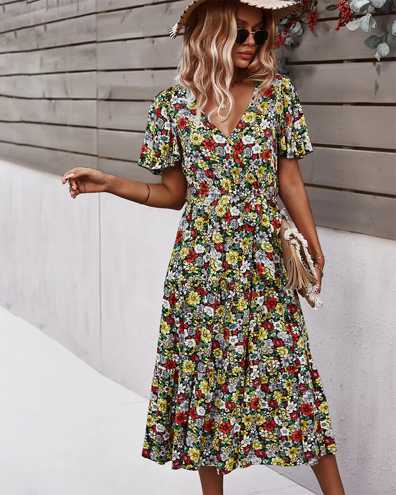 Flower Field Wrapped Summer Dress - Image 3