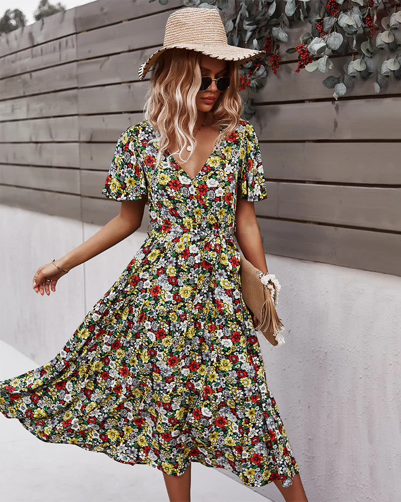 Flower Field Wrapped Summer Dress - Image 4