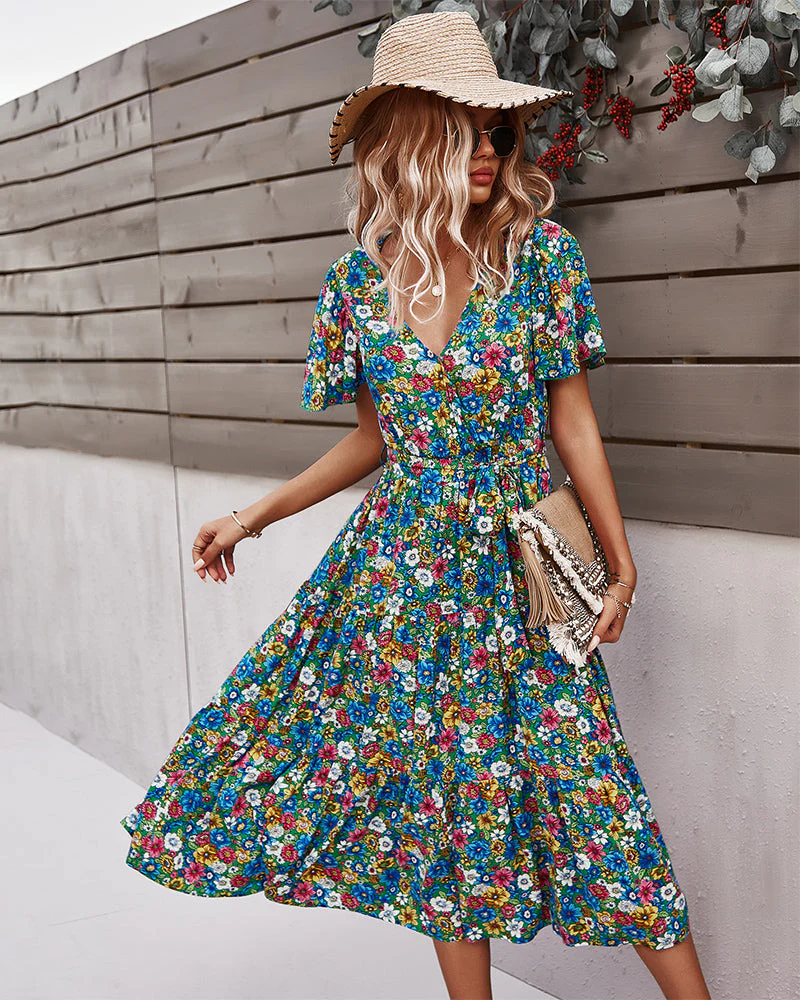 Flower Field Wrapped Summer Dress - Image 8