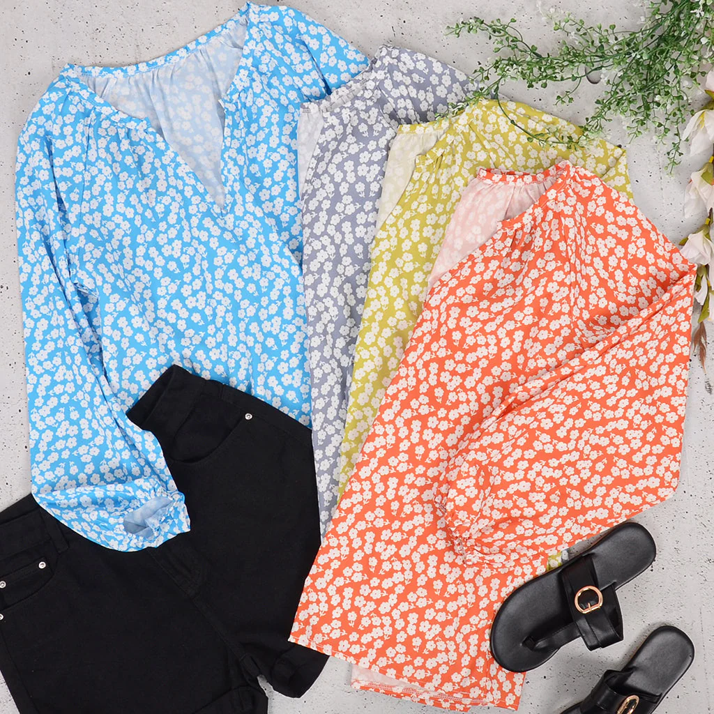 Flower Print Gathered Blouse