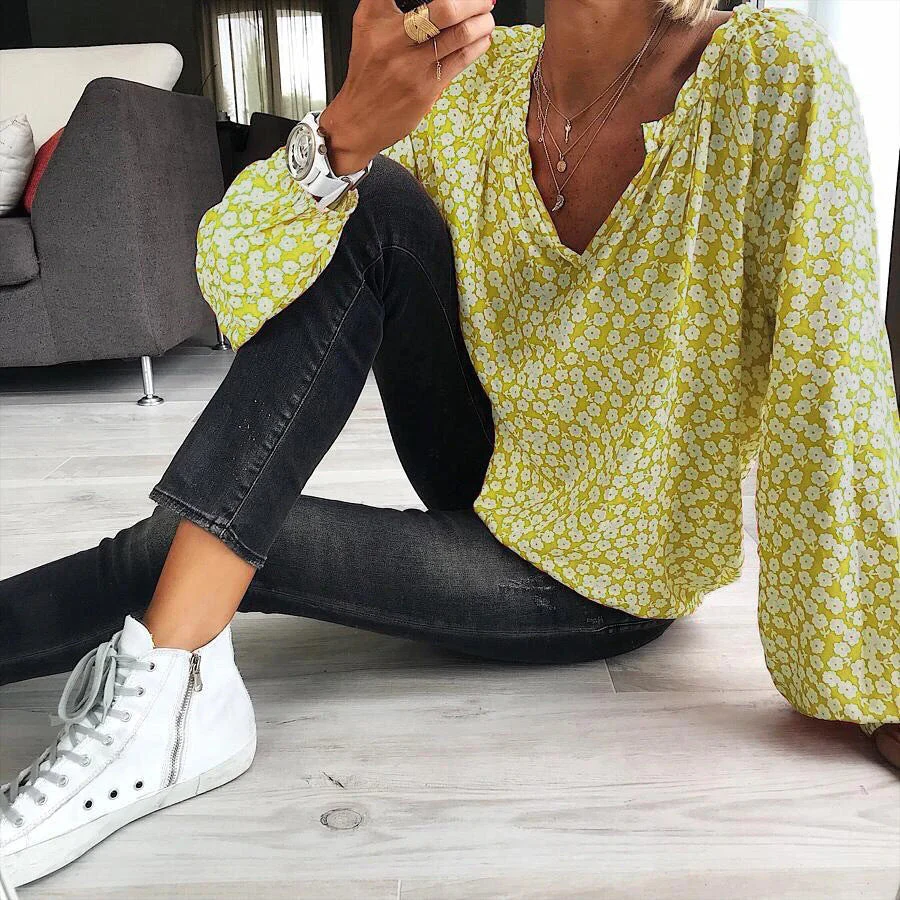 Flower Print Gathered Blouse - Image 10