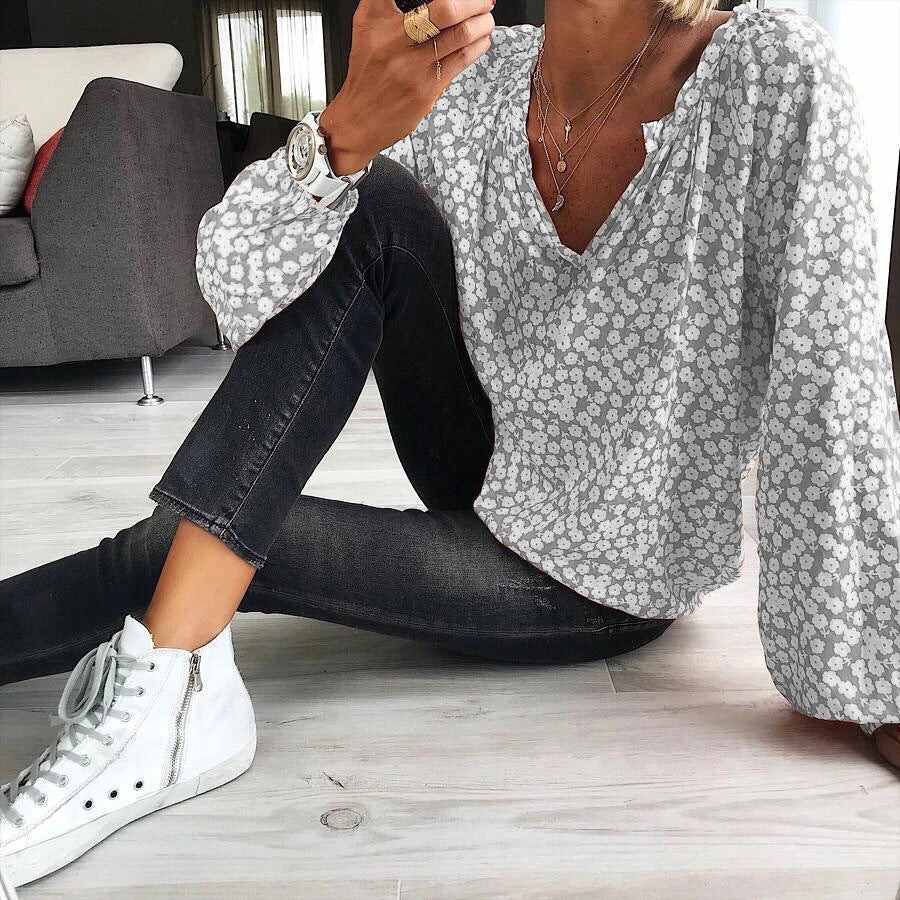 Flower Print Gathered Blouse - Image 13