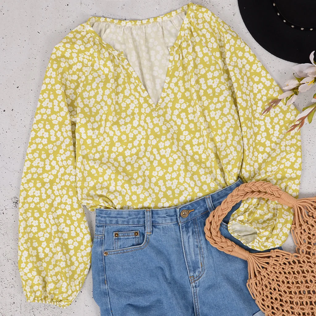Flower Print Gathered Blouse - Image 23