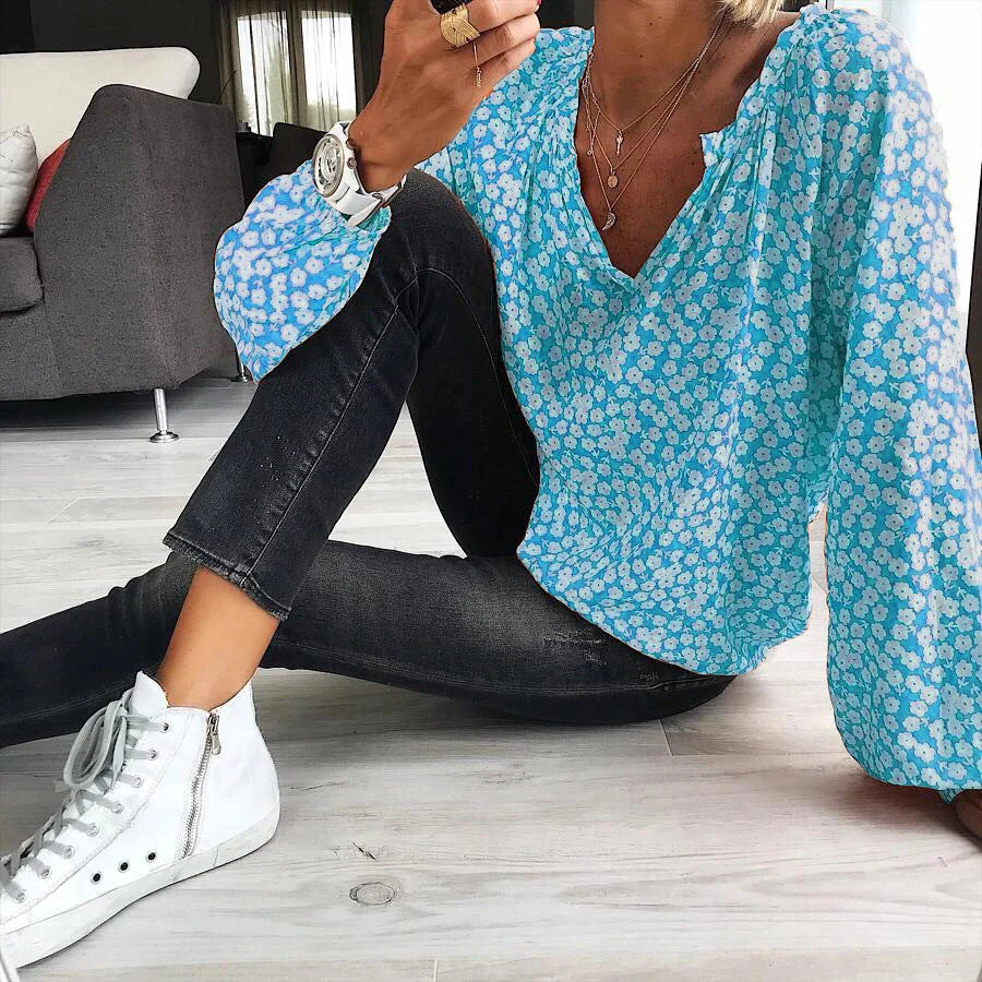 Flower Print Gathered Blouse - Image 4
